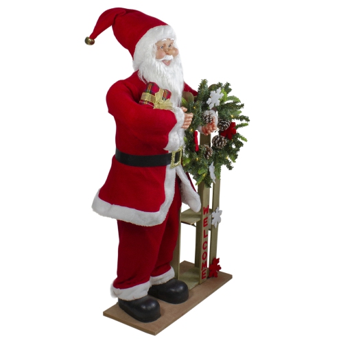 3' Santa Claus Holding a Wooden Sleigh "Welcome" Christmas Sign