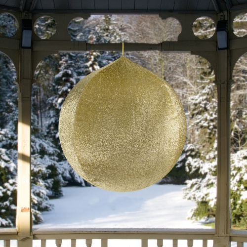 27.5" Gold Tinsel Inflatable Christmas Ball Ornament Outdoor Decoration