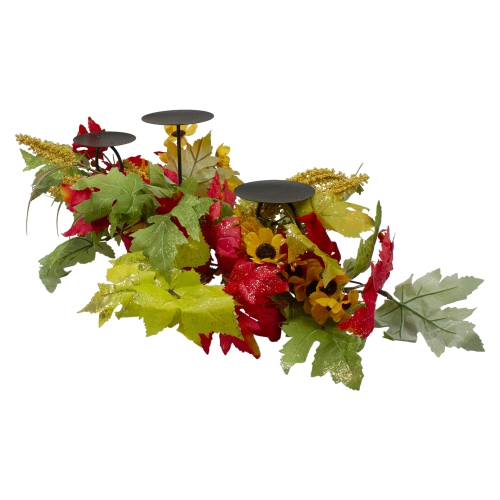 28" Yellow Sunflower and Red Leaves Fall Harvest Candle Holder
