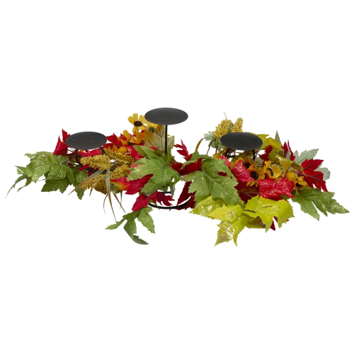 28" Yellow Sunflower and Red Leaves Fall Harvest Candle Holder