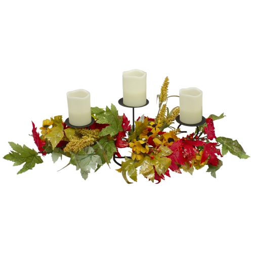 28" Yellow Sunflower and Red Leaves Fall Harvest Candle Holder