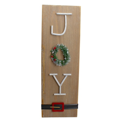 23.75" Vertical Beige Wooden Joy Christmas Sign with Santa's Belt