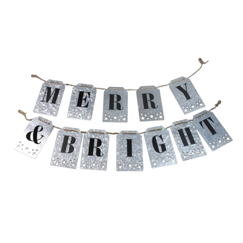 2pc Black "MERRY and BRIGHT" Christmas Banner with Cutout Stars