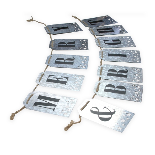 2pc Black "MERRY and BRIGHT" Christmas Banner with Cutout Stars