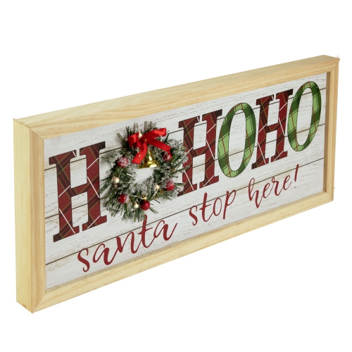 19.75" LED Lighted Plaid 'Ho Ho Ho' Wooden Christmas Wall Sign