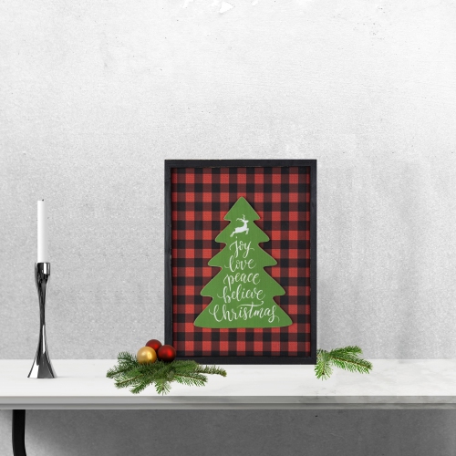 16" Red and Black Buffalo Plaid Christmas Tree Shadow Box Wall Plaque