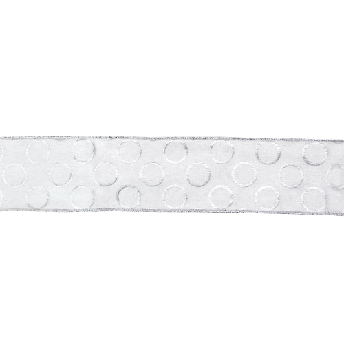 Snowy White and Silver Circle Christmas Wired Craft Ribbon 2.5" x 16 Yards