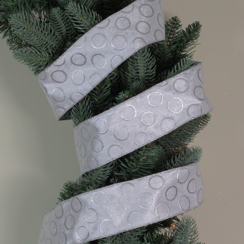 Snowy White and Silver Circle Christmas Wired Craft Ribbon 2.5" x 16 Yards