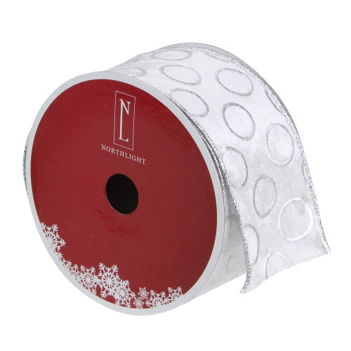 Snowy White and Silver Circle Christmas Wired Craft Ribbon 2.5" x 16 Yards