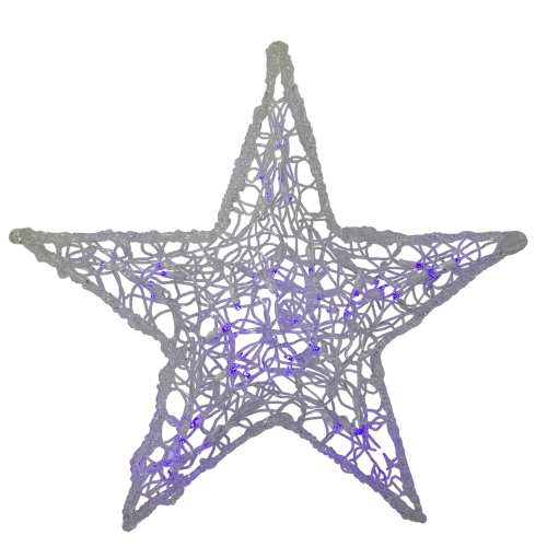 HOFERT  24" Pre-Lit Clear And Led Color Changing Spun Glass Hanging Star Christmas Decoration In Purple