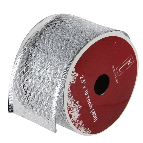 Pack of 12 Glittering Silver Metallic Lattice Christmas Wired Craft Ribbons - 2.5" x 120 Yards