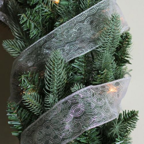 Silver Shimmering Swirl Christmas Wired Craft Ribbon 2.5" x 10 Yards