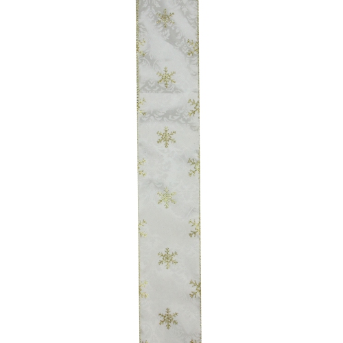 Pack of 12 White and Sparkling Gold Snowflakes Wired Christmas Craft Ribbon 2.5" x 120 Yards