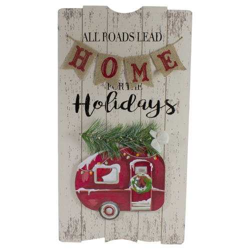 24-Inch Lighted All Roads Lead Home Vintage Red Trailer Christmas Wall Sign