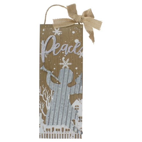 NORTHLIGHT  12.5" Galvanized Metal Angel And Peace Christmas Wall Decor