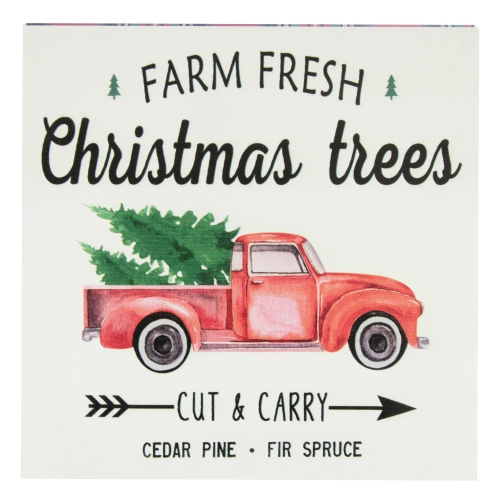 NORTHLIGHT  8" Farm Fresh Christmas Trees Wooden Wall Sign With Plaid Trim