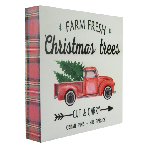 8" Farm Fresh Christmas Trees Wooden Wall Sign with Plaid Trim