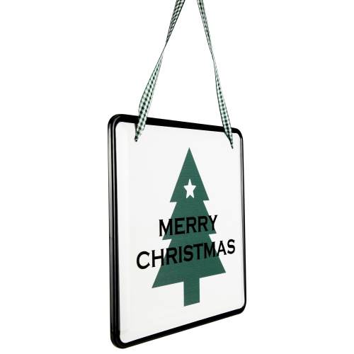 8" Merry Christmas Metal Wall Sign with Green Check Ribbon