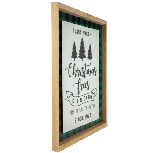 16" Buffalo Plaid Wooden Framed "Farm Fresh Christmas Trees" Wall Decor