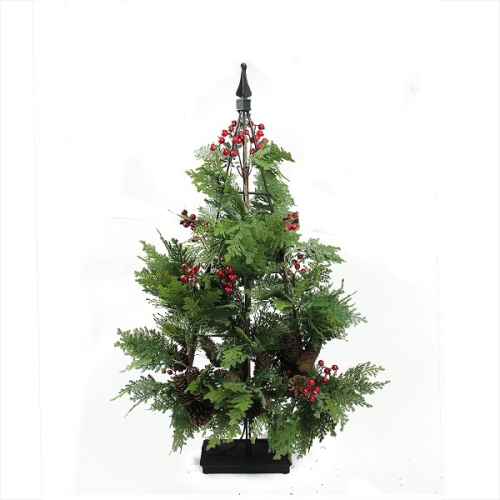 36" Green and Red Slim Mixed Cedar Artificial Christmas Tree - Unlit