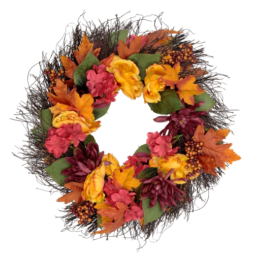 Peony and Mum Artificial Spring Floral Wreath, 24-Inch