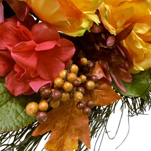 Peony and Mum Artificial Spring Floral Wreath, 24-Inch