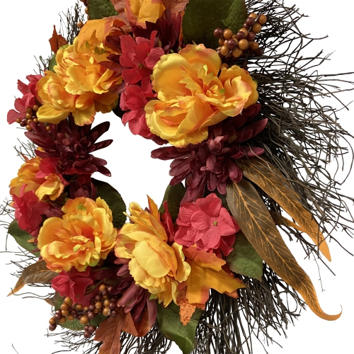 Peony and Mum Artificial Spring Floral Wreath, 24-Inch