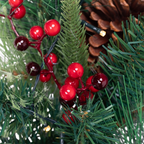 24" Pre-Lit Artificial Mixed Pine and Berries Christmas Wreath
