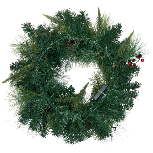 24" Pre-Lit Artificial Mixed Pine and Berries Christmas Wreath