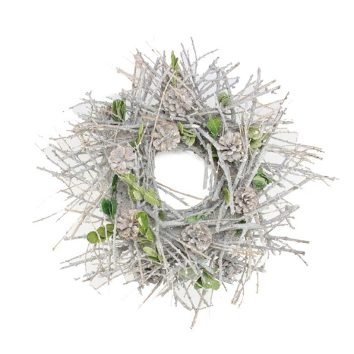 Glittered Twig, Pine Cone and Leaf Artificial Christmas Wreath - 20-Inch, Unlit