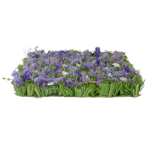 13" Purple and Green Mixed Floral and Grass Artificial Spring Mat