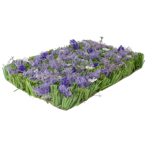 13" Purple and Green Mixed Floral and Grass Artificial Spring Mat