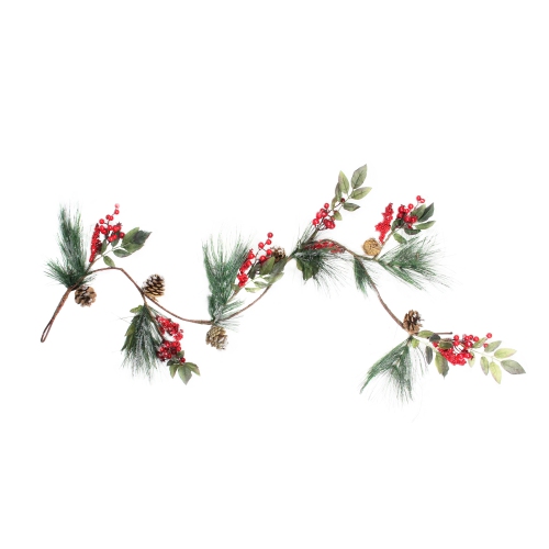 NORTHLIGHT  4.5' X 5.5" Green And Snow Dusted Artificial Christmas Garland - Unlit In Red