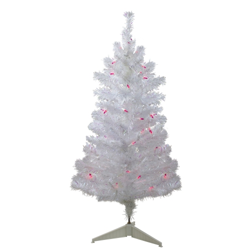 NORTHLIGHT  3' Pre-Lit Iridescent Pine Slim Artificial Christmas Tree - Pink Lights In White