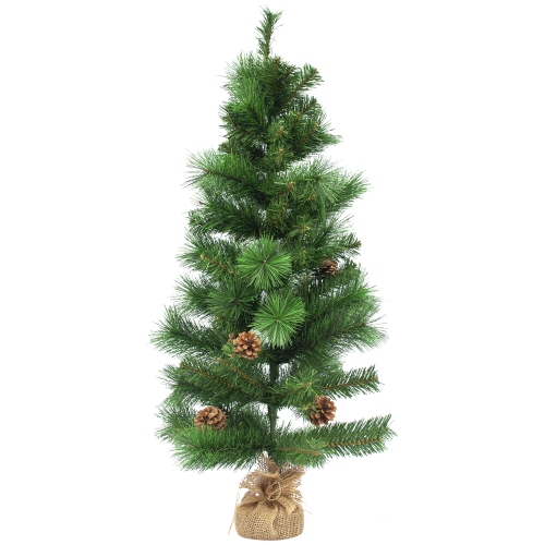 Sapin de Noël artificiel illuminé à DEL de 39 po en pin et cônes de pin dans une base en jute