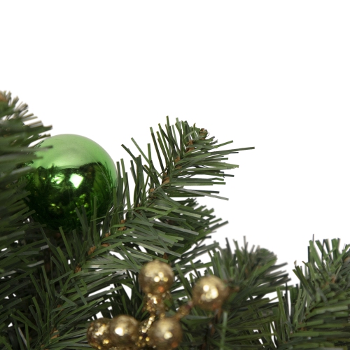 30" Green Foliage and Ornaments Artificial Christmas Teardrop Swag, Unlit