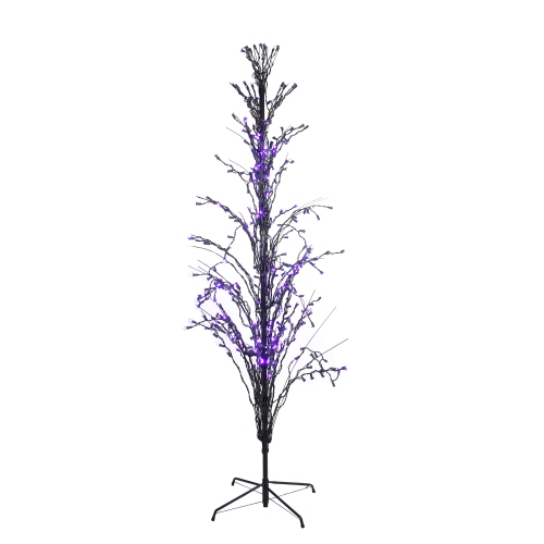 6' Pre-Lit Black Cascade Outdoor Halloween Twig Tree, Purple Lights