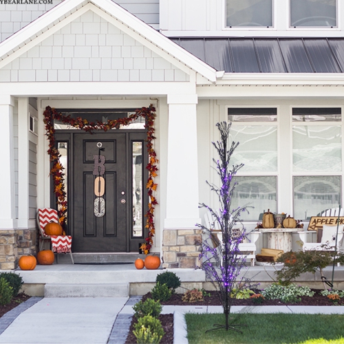 6' Pre-Lit Black Cascade Outdoor Halloween Twig Tree, Purple Lights