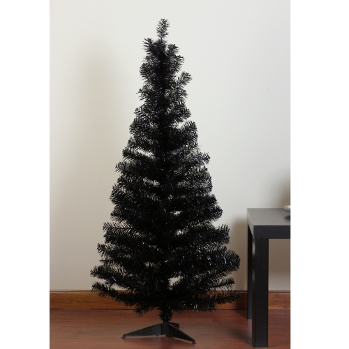4' x 24" Slim Black Tinsel Artificial Christmas Tree - Unlit