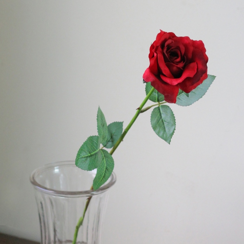 23" Red Long Stem Artificial Blooming Rose Pick