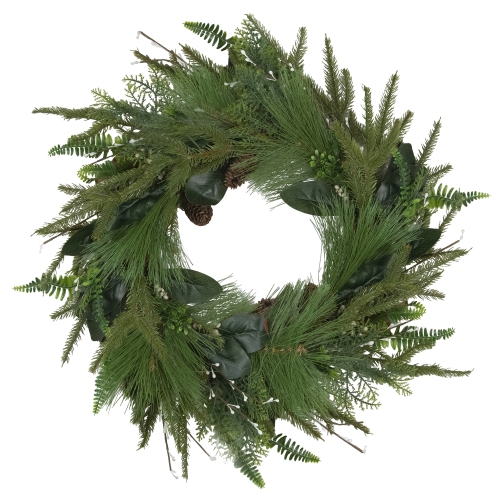 Long Needle Pine and Mixed Foliage Artificial Christmas Wreath, 25-Inch, Unlit