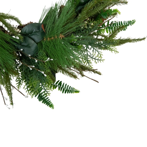 Long Needle Pine and Mixed Foliage Artificial Christmas Wreath, 25-Inch, Unlit