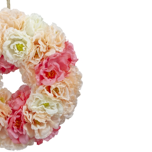 Pink and White Peony Artificial Spring Floral Wreath, 8-Inch