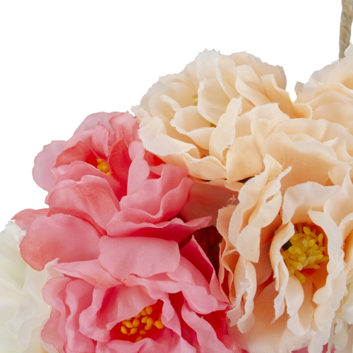 Pink and White Peony Artificial Spring Floral Wreath, 8-Inch