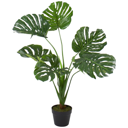 35" Potted Green Wide Leaf Monstera Artificial Floor Plant