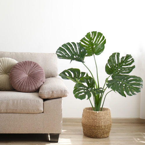 35" Potted Green Wide Leaf Monstera Artificial Floor Plant