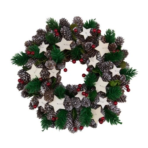 NORTHLIGHT  Pine Cone And Berries With Stars Artificial Christmas Wreath, 10-Inch, Unlit