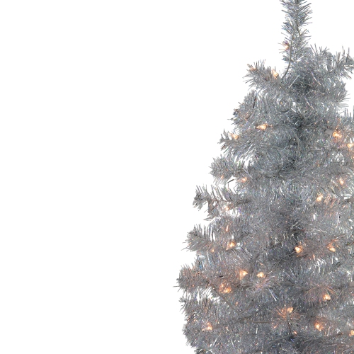4' x 22" Pre-Lit Slim Silver Artificial Tinsel Christmas Tree - Clear Lights