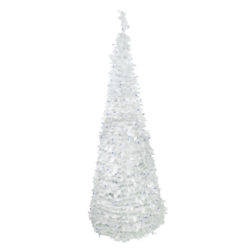NORTHLIGHT  6Ft Lighted White Tinsel Pop-Up Artificial Christmas Tree Lights In Blue