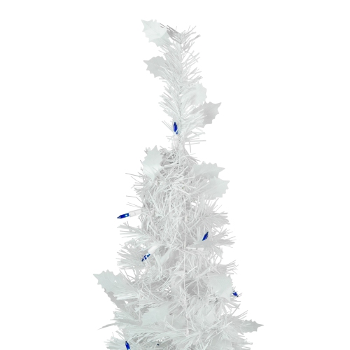 6ft Lighted White Tinsel Pop-Up Artificial Christmas Tree, Blue Lights